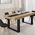 ID MARKET - Table à manger rectangle PHOENIX 8 personnes bois et noir bande centrale noire 200 cm - vignette