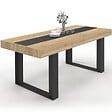ID MARKET - Table à manger rectangle PHOENIX 8 personnes bois et noir bande centrale noire 200 cm - vignette