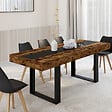 ID MARKET - Table à manger extensible rectangle PHOENIX 4-8 personnes bois effet vieilli et noir bande centrale noire 160-200 cm - vignette