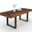 ID MARKET - Table à manger extensible rectangle PHOENIX 4-8 personnes bois effet vieilli et noir bande centrale noire 160-200 cm - vignette