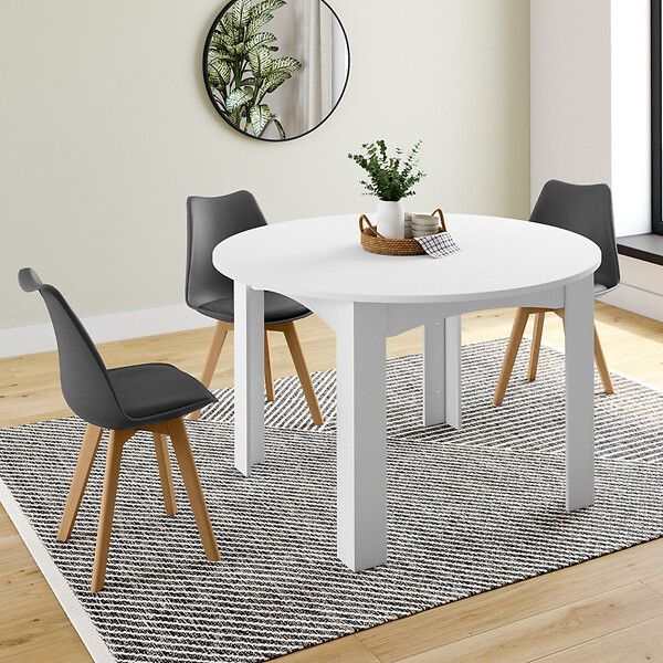 ID MARKET - Table à manger extensible ronde DONA 4-8 personnes blanc 110-150 cm - large