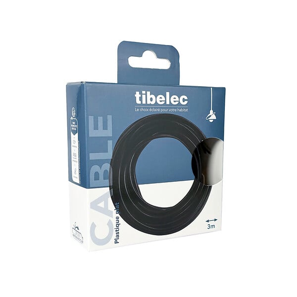 TIBELEC - Câble électrique plat PVC - Noir - 3m - large