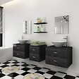 VIDAXL - vidaXL Meubles de salle de bain 9 pcs avec lavabo et robinet Noir - vignette