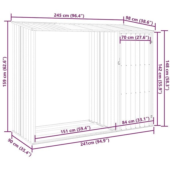 VIDAXL - vidaXL Abri à bois de jardin Marron 245x98x159 cm Acier galvanisé - large