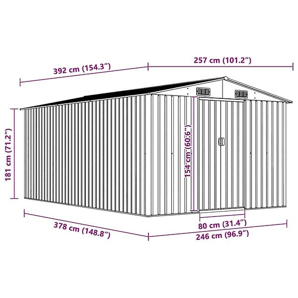 VIDAXL - vidaXL Abri de jardin 257x392x181 cm Métal Gris - large