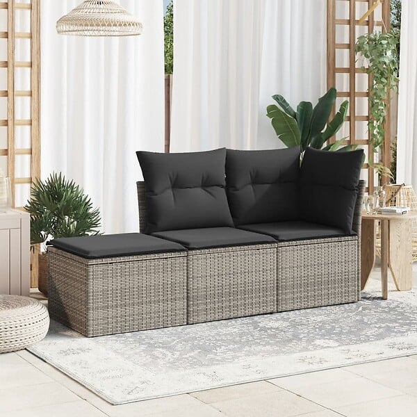 VIDAXL - vidaXL Tabouret de jardin avec coussin gris 55x55x37 cm résine tressée - large