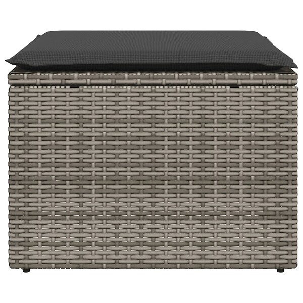 VIDAXL - vidaXL Tabouret de jardin avec coussin gris 55x55x37 cm résine tressée - large