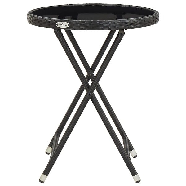 VIDAXL - vidaXL Table à thé Noir 60 cm Résine tressée et verre trempé - large