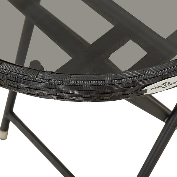 VIDAXL - vidaXL Table à thé Noir 60 cm Résine tressée et verre trempé - large