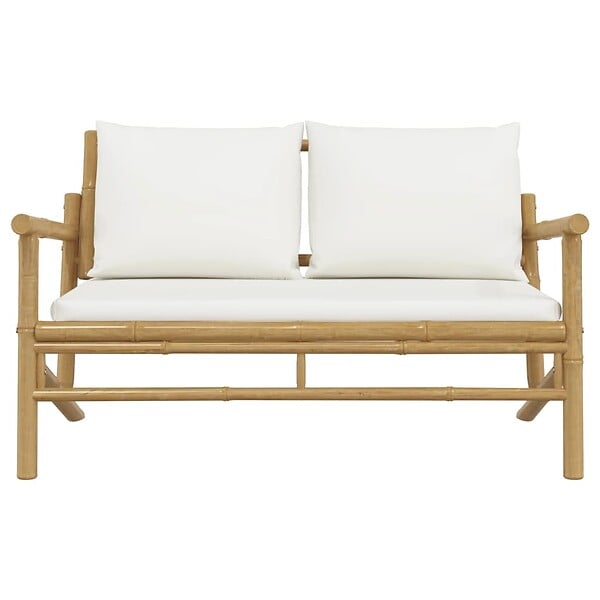 VIDAXL - vidaXL Banc de jardin avec coussins blanc crème bambou - large