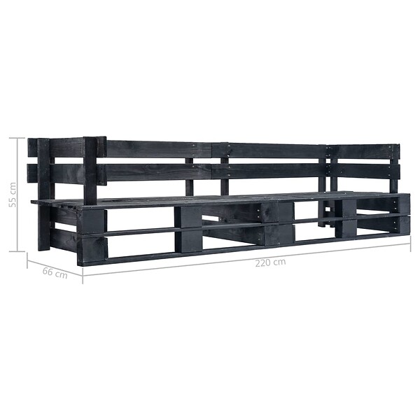 VIDAXL - vidaXL Canapé palette à 2 places de jardin noir bois - large