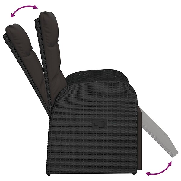 VIDAXL - vidaXL Chaise inclinable de jardin et coussin Résine tressée Noir - large