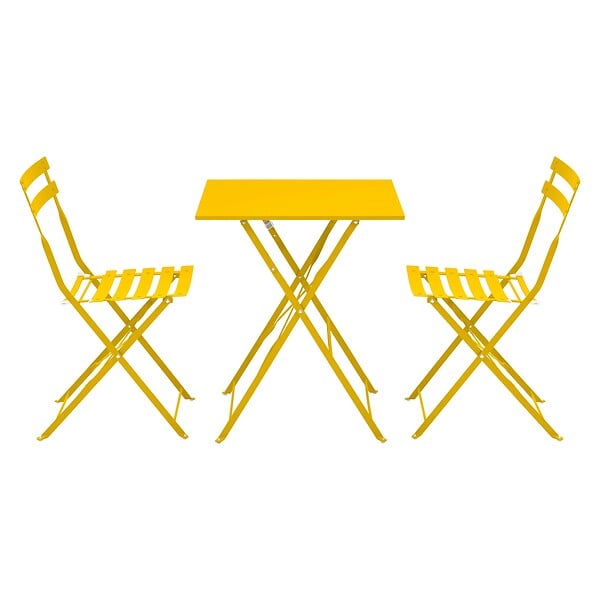 OVIALA - Table de jardin et 2 chaises acier jaune - Rome - large