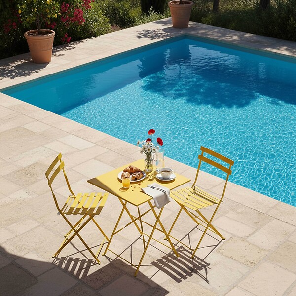 OVIALA - Table de jardin pliante bistrot 60 cm en acier jaune - Rome - large