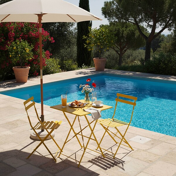 OVIALA - Table de jardin pliante bistrot 60 cm en acier jaune - Rome - large