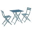 OVIALA - Table de jardin et 2 chaises acier 60 cm bleu pacific - Rome - vignette