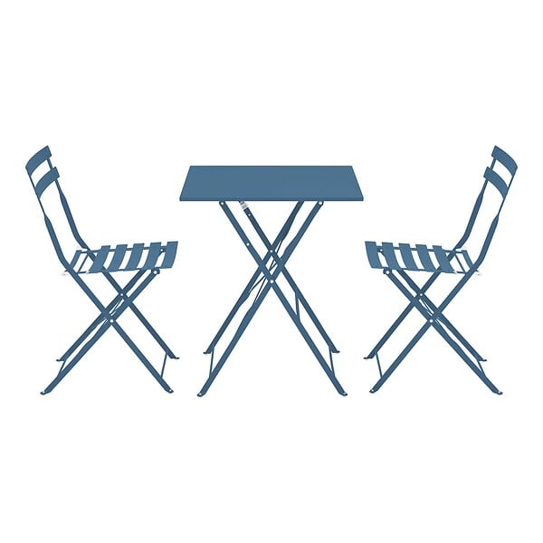 OVIALA - Table de jardin et 2 chaises acier 60 cm bleu pacific - Rome - large