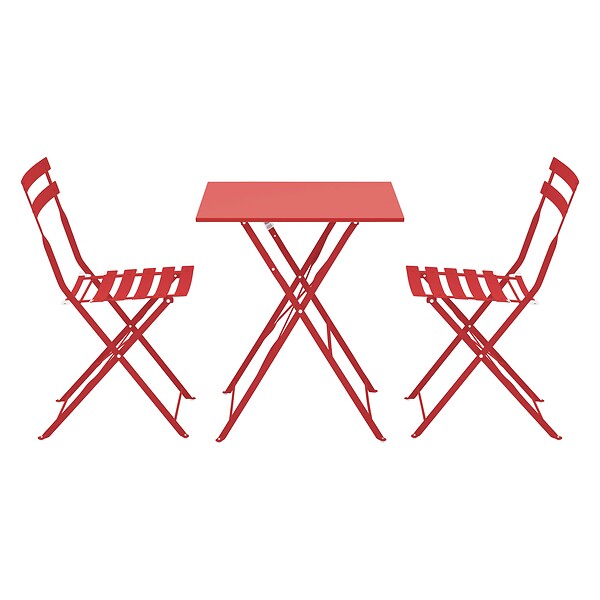 OVIALA - Table de jardin et 2 chaises acier rouge - Rome - large