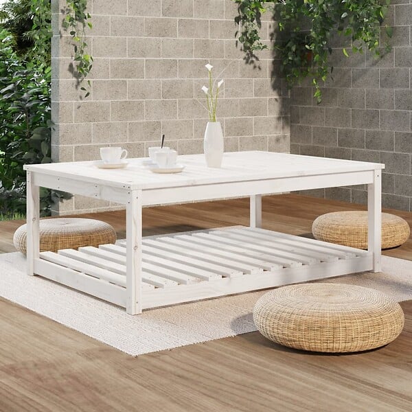 VIDAXL - vidaXL Table de jardin blanc 121x82,5x45 cm bois massif de pin - large