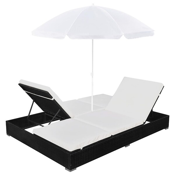VIDAXL - vidaXL Chaise longue d'extérieur avec parasol Résine tressée Noir - large