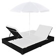 VIDAXL - vidaXL Chaise longue d'extérieur avec parasol Résine tressée Noir - vignette