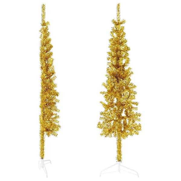 VIDAXL - vidaXL Demi sapin de Noël artificiel mince avec support Doré 150 cm - large