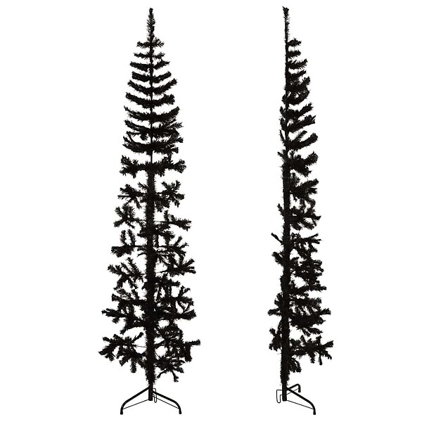 VIDAXL - vidaXL Demi sapin de Noël artificiel mince avec support Noir 240 cm - large