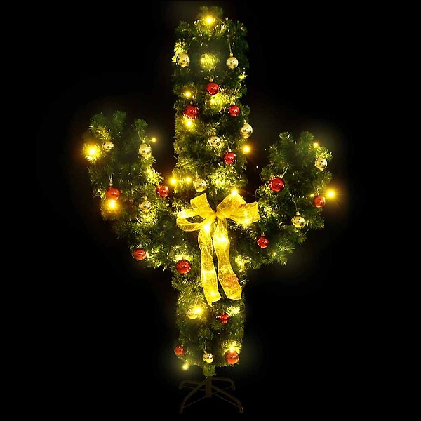 VIDAXL - vidaXL Cactus de Noël avec support et LED Vert 150 cm PVC - large