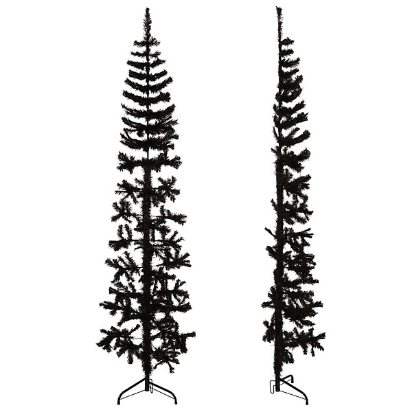 VIDAXL - vidaXL Demi sapin de Noël artificiel mince avec support Noir 210 cm - large