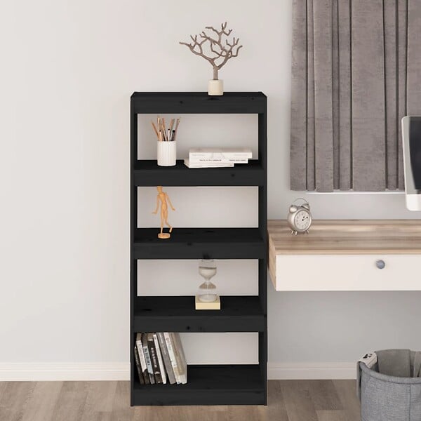 VIDAXL - vidaXL Bibliothèque/Séparateur de pièce Noir 60x30x135,5 cm Pin massif - large
