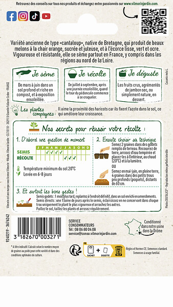 VILMORIN - Graines de Melon - Petit Gris de Rennes - Variété ancienne - large