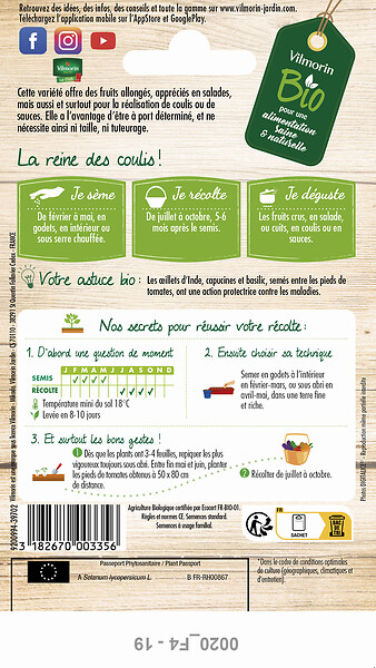 VILMORIN - Tomate Roma bio - en sachet - variété allongée - large