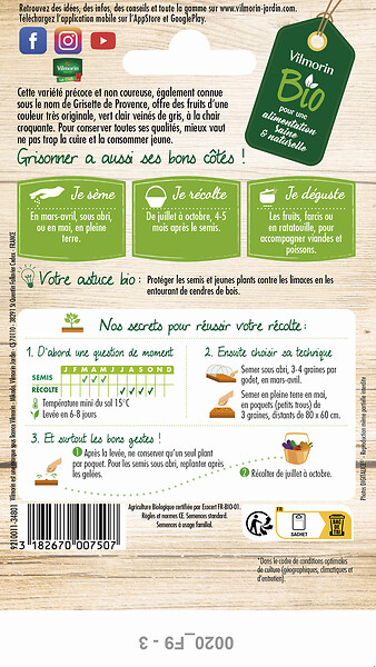 VILMORIN - Courgette Greyzini bio - Vert clair - Agriculture Biologique - large