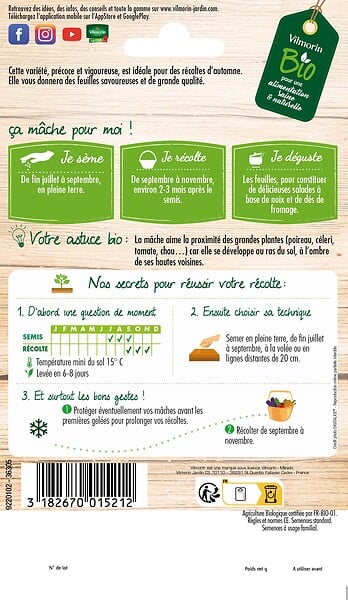 VILMORIN - Graines mâche bio - Mâche à Grosse Graine GM - 12 g - large