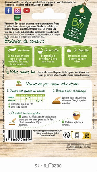 VILMORIN - Carotte multicolore bio - Sachet de graines - large