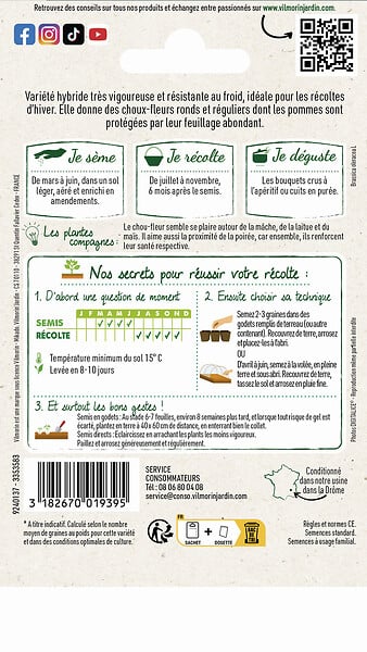 VILMORIN - Chou-fleur Clovis HF1 - sachet 0,5 g - résistant froid - large