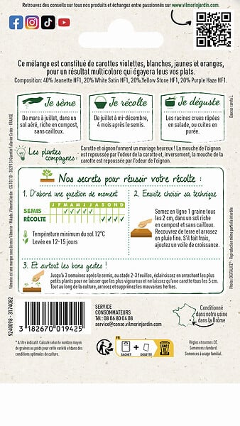 VILMORIN - Graines carottes multicolores mélange de couleurs - 1 g - large