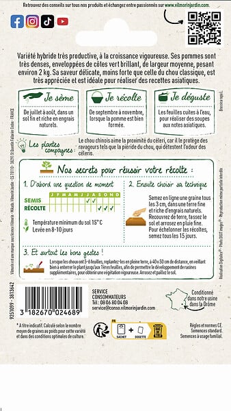 VILMORIN - Graines de Chou Chinois Polstar HF1 - Résistant aux maladies - large
