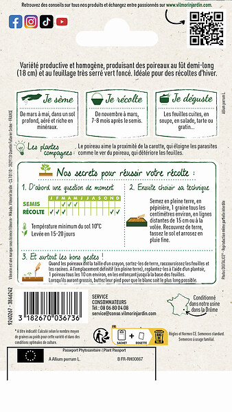 VILMORIN - Poireau Ténor - Légume racine - Semences potagères - large