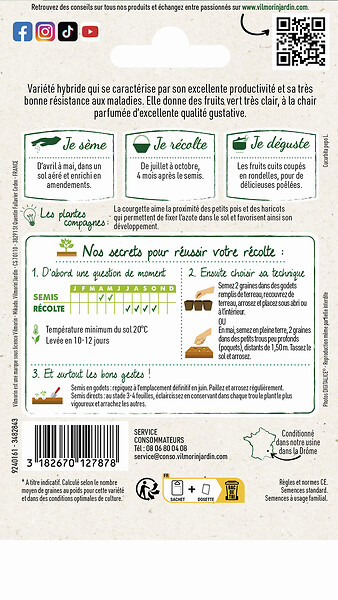 VILMORIN - Courgette Adrielle HF1 - Graines potagères - Hybride F1 - large