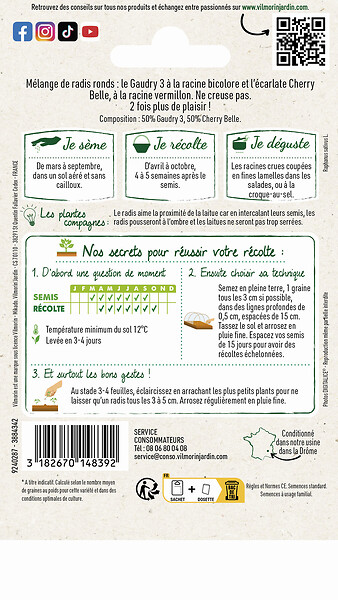 VILMORIN - Graines de radis ronds - Mélange Gaudry 2 et Jolly - 10 g - large