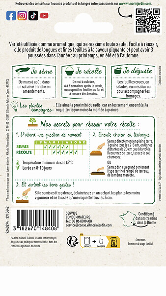 VILMORIN - Graines Roquette sauvage - Saveur piquante - 3 poussées/an - large