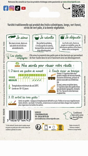 VILMORIN - Courgette non coureuse d'Italie - Vert foncé - 4 g - large