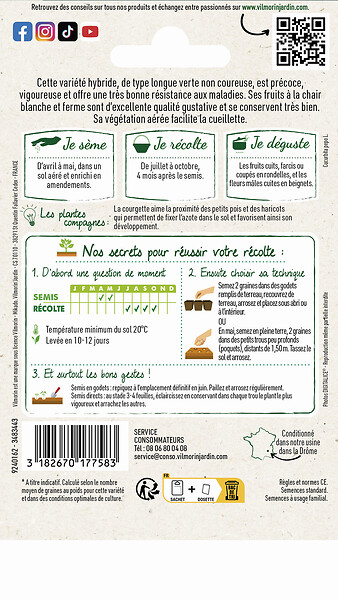 VILMORIN - Courgette Anissa HF1 - Graines potagères - 3g - large