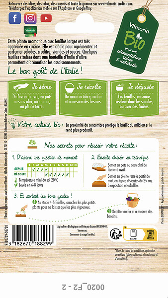VILMORIN - Basilic Genovese Bio - Graines - Facile à cultiver - large