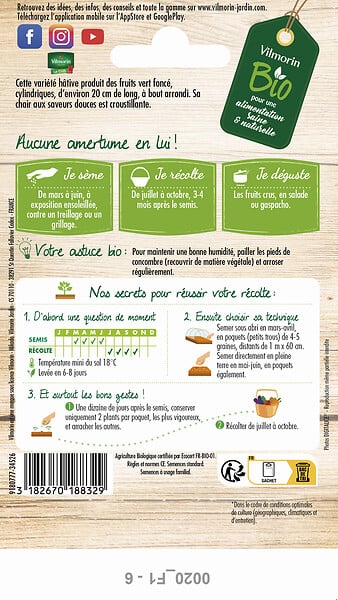 VILMORIN - Concombre Marketmore 76 BIO - Graines potagères - 20 à 23cm - large