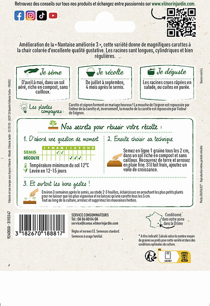 VILMORIN - Carotte Nantaise améliorée 3 race Tam Tam Grand Jardin - large