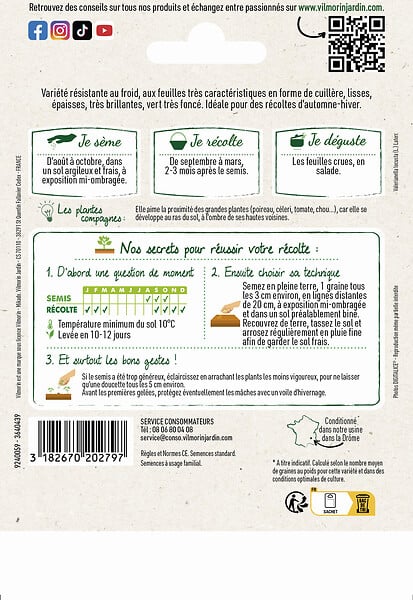 VILMORIN - Mâche coquille Louviers - Graine potager - 9 g - large