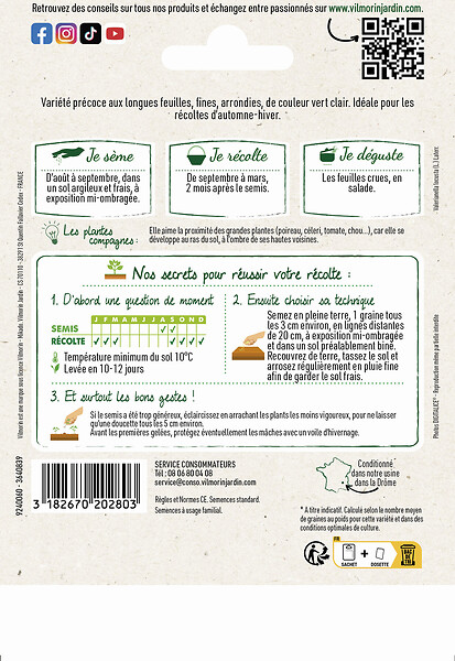 VILMORIN - Mâche ronde maraîchère - Graines potagères - Sachet 9g - large