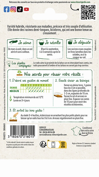 VILMORIN - Radis Expo HF1 - Demi-long bicolore - Variété précoce - large